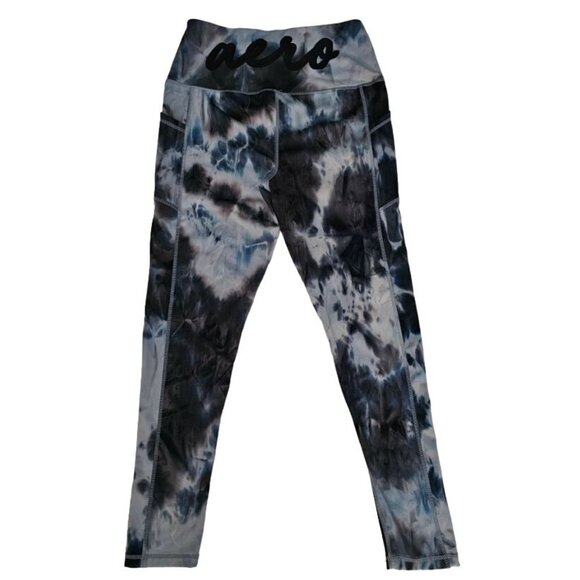 Aeropostale Sport Women's Black/White/Blue Tie Dye Print Leggings Size L/G - Picture 3 of 13